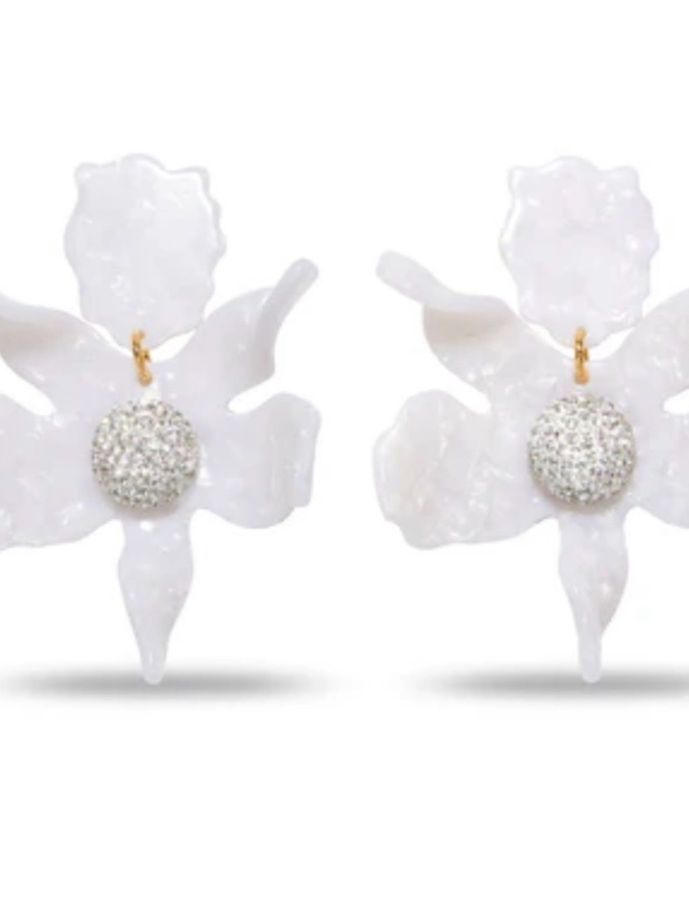 Large Lele Sadoughi White Floral Crystal Lilly Drop Earrings